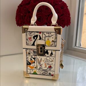 Aldo White Cartoon Print Mini Bag with Gold Accents